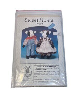 Sweet Home Designs Isabel & Beauregard Pattern 17" Muslin Cow Dolls, Clothes Unc